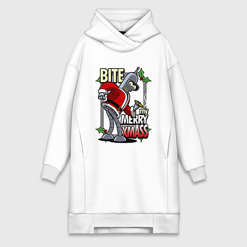 Женская толстовка-платье Bender - bite my xmaas / Белый – фото 1