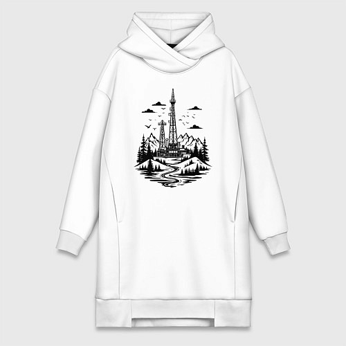 Женская толстовка-платье Нефтяная вышка в горах / Белый – фото 1