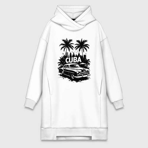 Женская толстовка-платье Ретро-Куба пальмы и автомобиль / Белый – фото 1