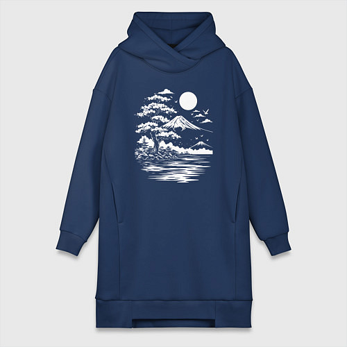 Женская толстовка-платье Лунная гармония Фудзи / Тёмно-синий – фото 1