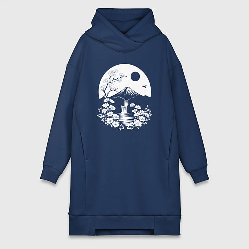Женская толстовка-платье Лунная гармония Фудзи / Тёмно-синий – фото 1