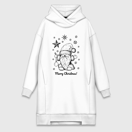 Женская толстовка-платье Новый год - гном / Белый – фото 1