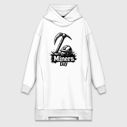 Женская толстовка-платье День шахтера шлем и кирка / Белый – фото 1