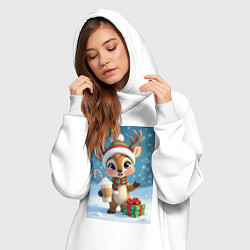 Женское худи-платье Милый мультяшный олень, цвет: белый — фото 2