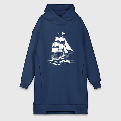 Женская толстовка-платье Парусник на белых волнах / Тёмно-синий – фото 1
