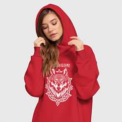 Женское худи-платье Живи свободно - волк в кельтском стиле, цвет: красный — фото 2