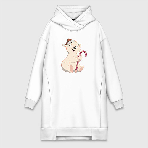 Женская толстовка-платье Медвежонок с конфетой / Белый – фото 1