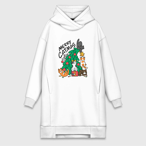 Женская толстовка-платье Merry catmas / Белый – фото 1