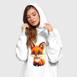 Женское худи-платье Пушистая радость: Лисёнок в мультяшном стиле, цвет: белый — фото 2