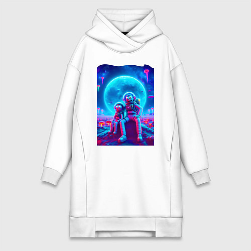 Женская толстовка-платье Морти и Рик на неоновой планете / Белый – фото 1