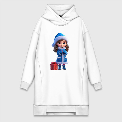 Женская толстовка-платье Снегурочка с подарком / Белый – фото 1