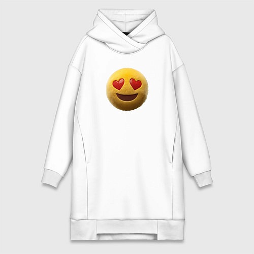 Женская толстовка-платье Пушистый смайлик с сердечками в глазах / Белый – фото 1