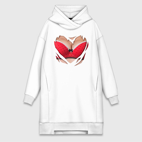 Женская толстовка-платье Красный бюст / Белый – фото 1