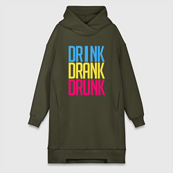 Женское худи-платье Drink Drank Drunk, цвет: хаки