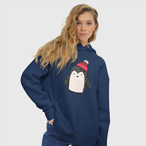 Женское худи оверсайз Зимний пингвин-мальчик / Тёмно-синий – фото 3