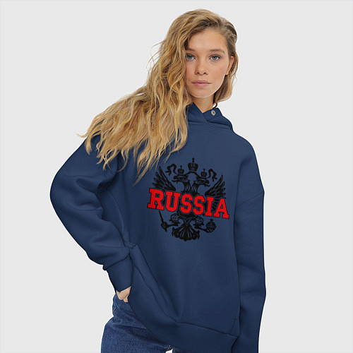 Женское худи оверсайз Russia Coat / Тёмно-синий – фото 3