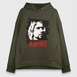 Толстовка оверсайз женская Nirvana: Kurt Cobain, цвет: хаки