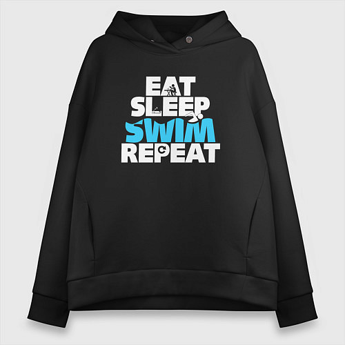 Женское худи оверсайз Eat sleep swim repeat / Черный – фото 1