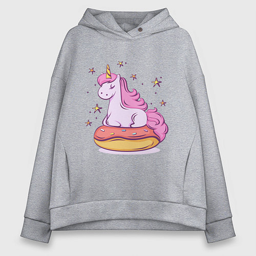 Женское худи оверсайз Единорог на пончике / Меланж – фото 1
