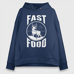 Толстовка оверсайз женская FAST FOOD олень в прицеле, цвет: тёмно-синий