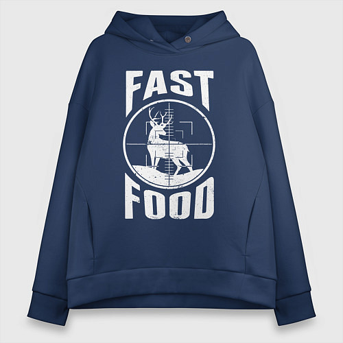 Женское худи оверсайз FAST FOOD олень в прицеле / Тёмно-синий – фото 1