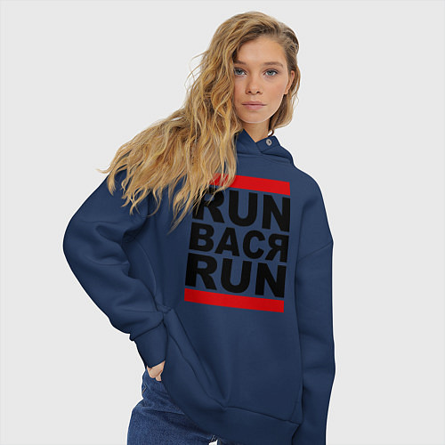 Женское худи оверсайз Run Вася Run / Тёмно-синий – фото 3