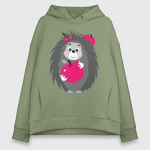 Женское худи оверсайз Ёжик держит яблоко / Авокадо – фото 1