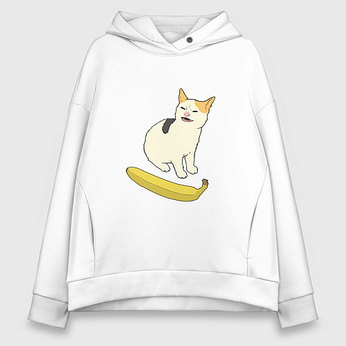 Женское худи оверсайз Cat no banana meme / Белый – фото 1