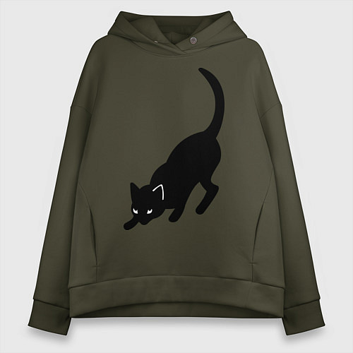Женское худи оверсайз ЧернаяБелая кошечка / Хаки – фото 1