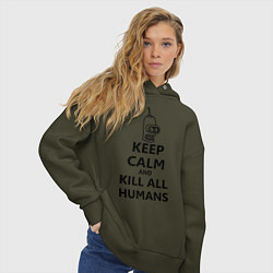 Толстовка оверсайз женская Keep Calm & Kill All Humans, цвет: хаки — фото 2