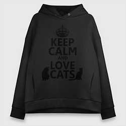 Толстовка оверсайз женская Keep Calm & Love Cats цвета черный — фото 1