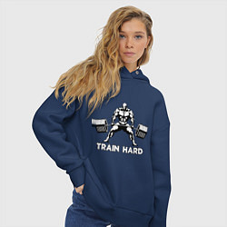 Толстовка оверсайз женская Train hard тренируйся усердно, цвет: тёмно-синий — фото 2