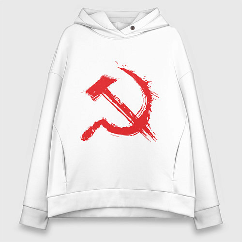 Женское худи оверсайз Cерп и молот / Белый – фото 1