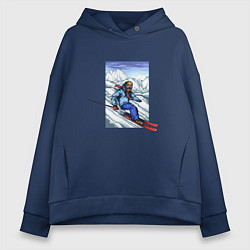 Толстовка оверсайз женская Лыжный Спорт, цвет: тёмно-синий