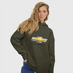 Толстовка оверсайз женская Chevrolet логотип, цвет: хаки — фото 2