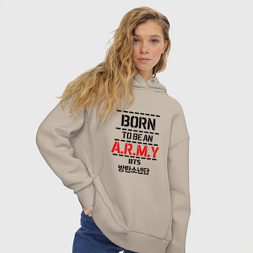 Женское худи оверсайз Born to be an ARMY BTS / Миндальный – фото 3