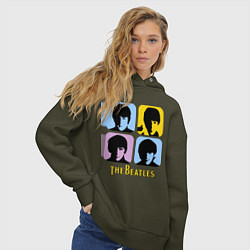 Толстовка оверсайз женская The Beatles: pop-art, цвет: хаки — фото 2