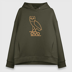 Толстовка оверсайз женская OVO Owl, цвет: хаки