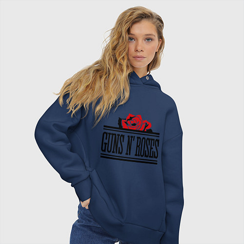 Женское худи оверсайз Guns n Roses: rose / Тёмно-синий – фото 3