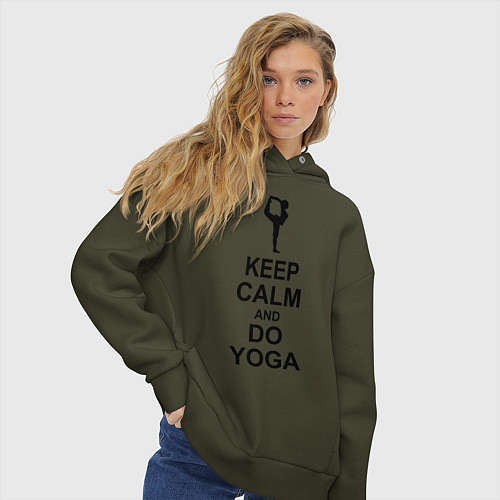 Женское худи оверсайз Keep Calm & Do Yoga / Хаки – фото 3