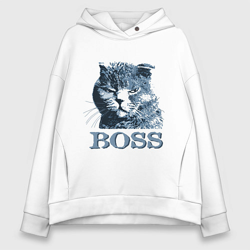 Женское худи оверсайз Boss cat / Белый – фото 1