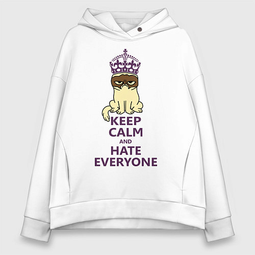 Женское худи оверсайз Keep Calm & Hate Everyone / Белый – фото 1