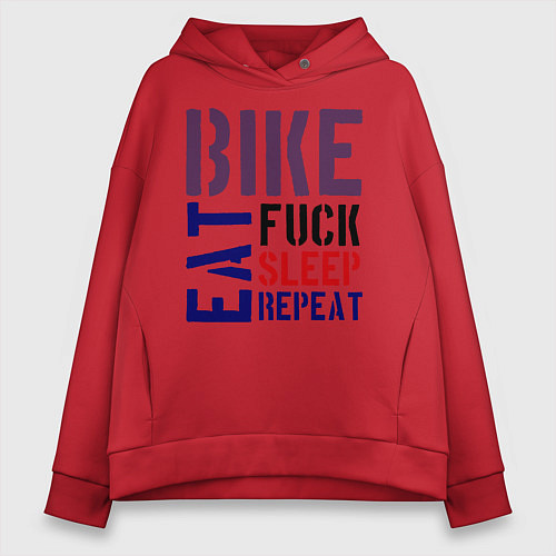 Женское худи оверсайз Bike eat sleep repeat / Красный – фото 1