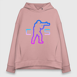 Толстовка оверсайз женская CS - логотип с бойцом, цвет: пыльно-розовый