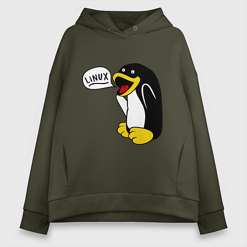 Женское худи оверсайз Пингвин: Linux / Хаки – фото 1
