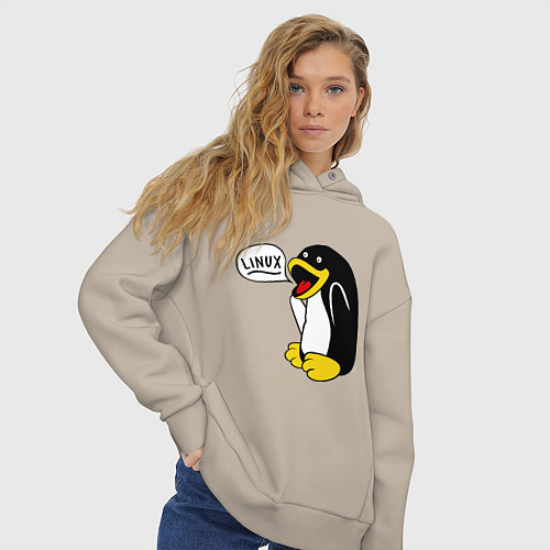 Женское худи оверсайз Пингвин: Linux / Миндальный – фото 3