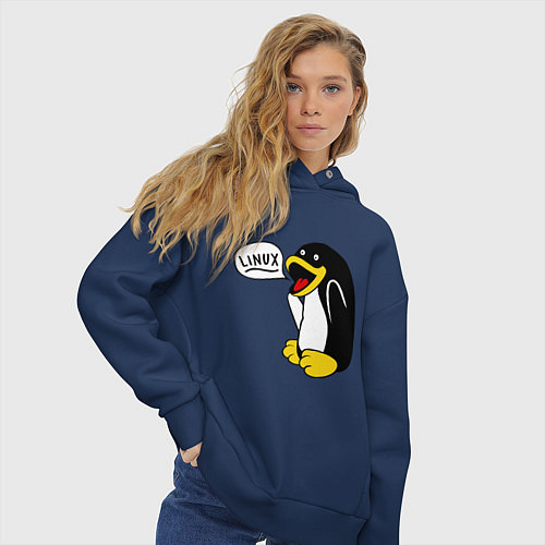 Женское худи оверсайз Пингвин: Linux / Тёмно-синий – фото 3