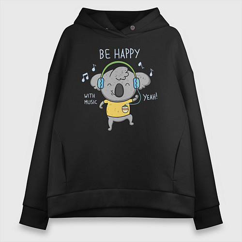 Женское худи оверсайз Koala: Be Happy / Черный – фото 1