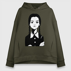 Толстовка оверсайз женская Wednesday Addams, цвет: хаки