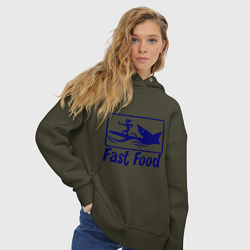 Женское худи оверсайз Shark fast food / Хаки – фото 3